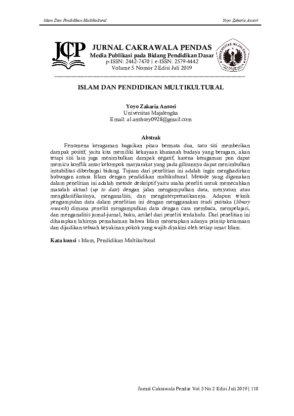 Pdf Islam Dan Pendidikan Multikultural