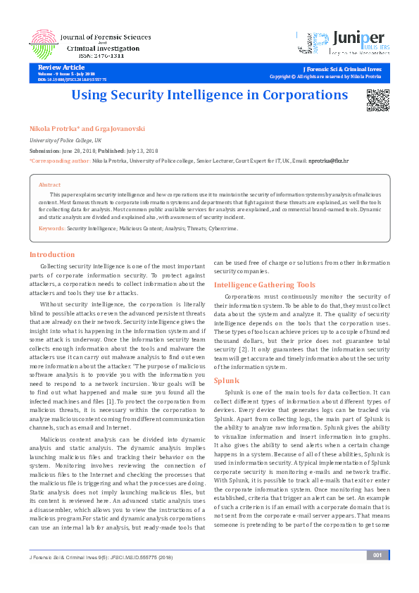 (PDF) Using Security Intelligence in Corporations