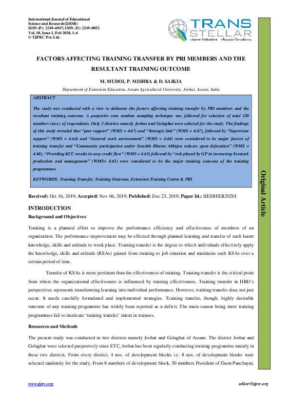 (PDF) FACTORS AFFECTING TRAINING TRANSFER BY PRI MEMBERS AND THE ...