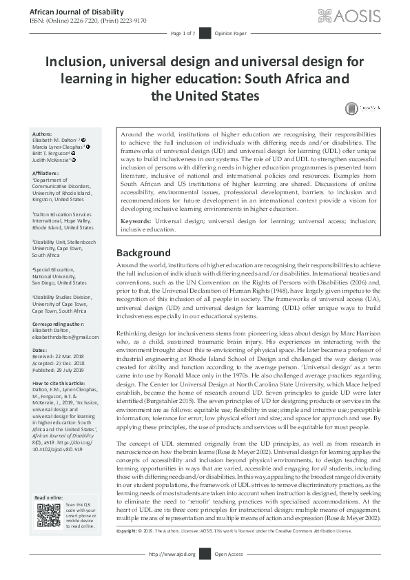 (PDF) Inclusion, universal design and universal design for learning in ...