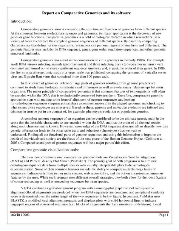 (DOC) Report on Comparative Genomics
