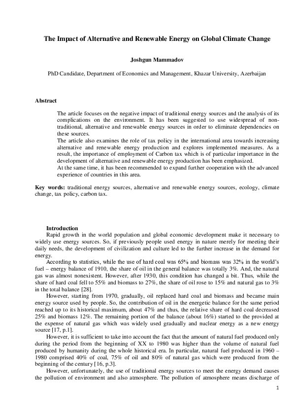 (DOC) The Impact of Alternative and Renewable Energy on Global Climate ...