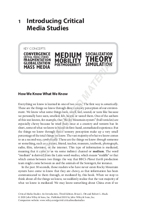 (PDF) Chapter 1: Introducing Critical Media Studies