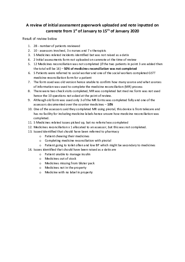 (DOC) A review of initial assessment paperwork uploaded and note ...