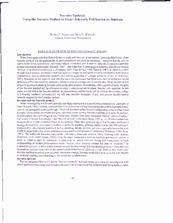 (PDF) Socrates Updated: Using the Socratic Method to Foster Scholarly ...
