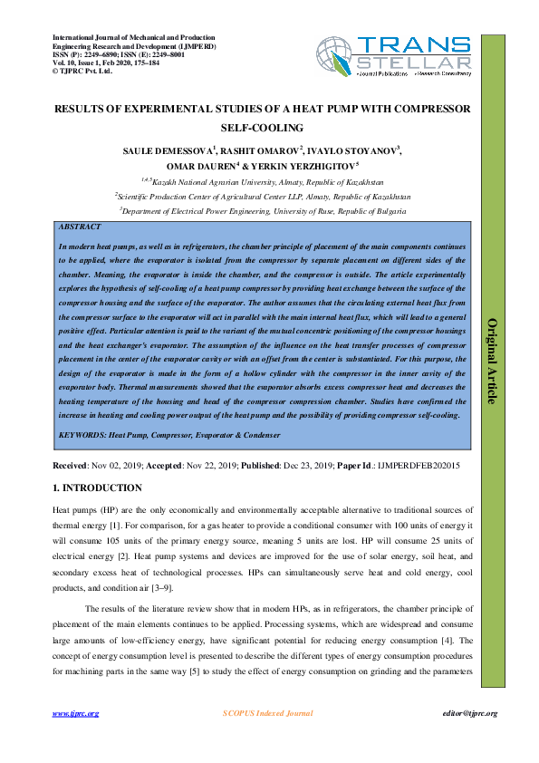 (PDF) RESULTS OF EXPERIMENTAL STUDIES OF A HEAT PUMP WITH COMPRESSOR ...