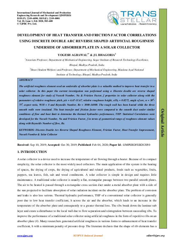 (PDF) DEVELOPMENT OF HEAT TRANSFER AND FRICTION FACTOR CORRELATIONS ...