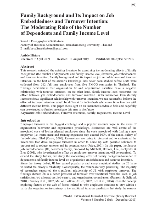 (PDF) Family Background and Its Impact on Job Embeddedness and Turnover ...