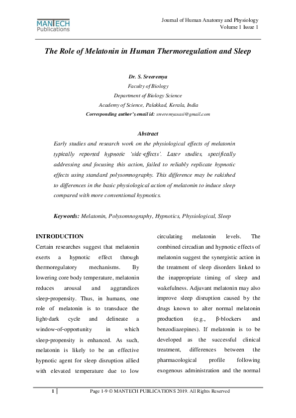 (PDF) The Role of Melatonin in Human Thermoregulation and Sleep