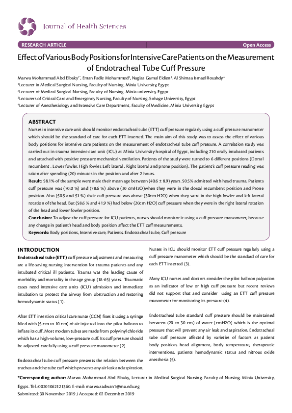 (PDF) Effect of Various Body Positions for Intensive Care Patients on ...