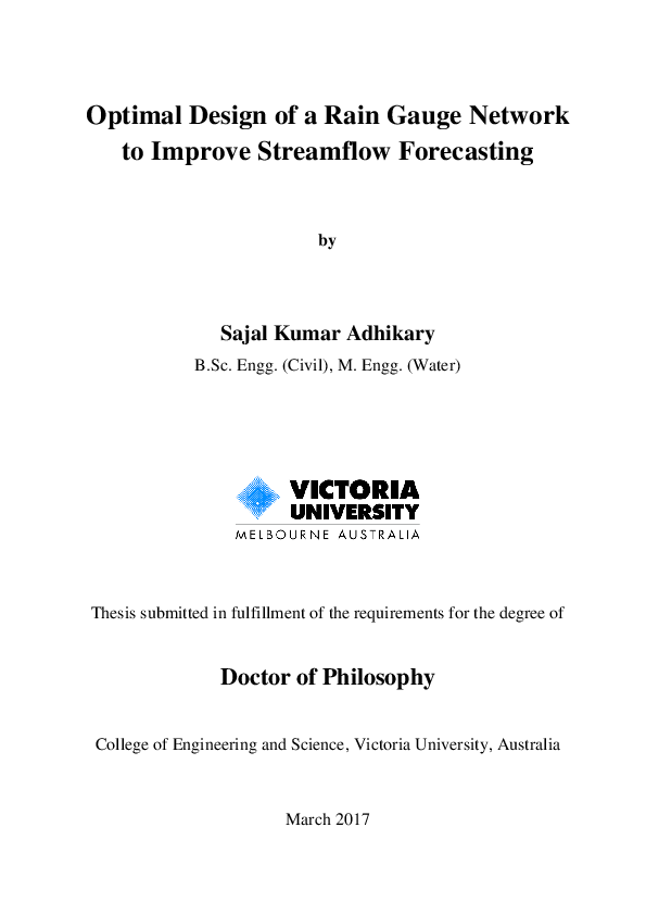 (PDF) Optimal Design of a Rain Gauge Network to Improve Streamflow Forecasting Sajal Adhikary