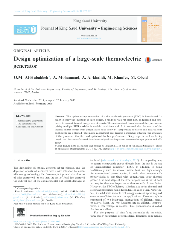 (PDF) Design optimization of a large-scale thermoelectric generator
