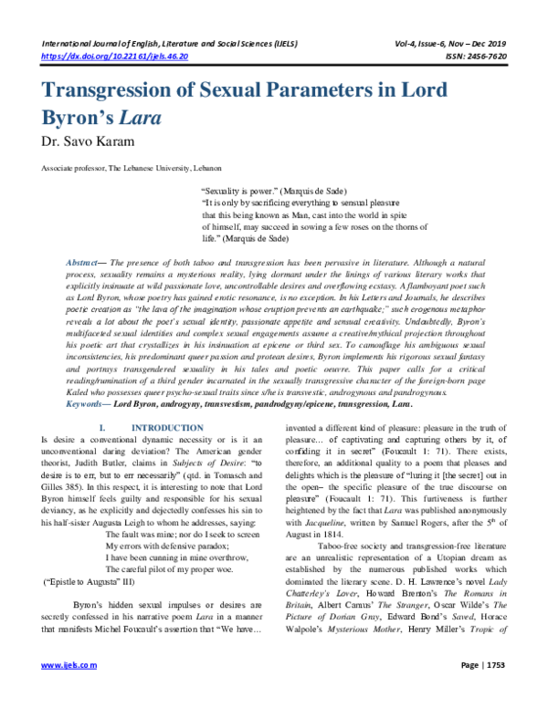 Pdf Transgression Of Sexual Parameters In Lord Byron S Lara Ijels Editor Academia Edu