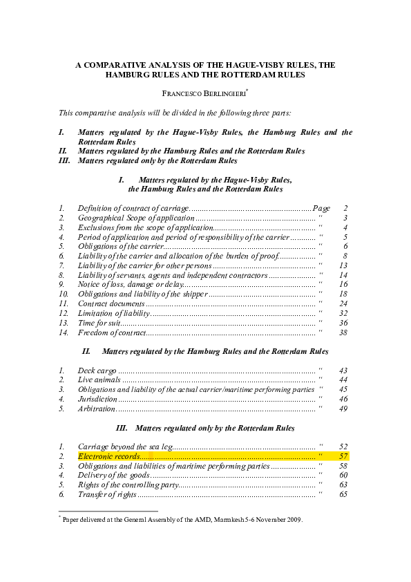 (PDF) A COMPARATIVE ANALYSIS OF THE HAGUE-VISBY RULES, THE HAMBURG