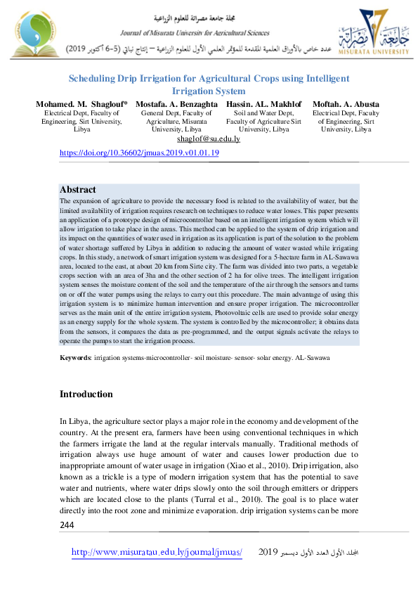 (PDF) Scheduling Drip Irrigation for Agricultural Crops using