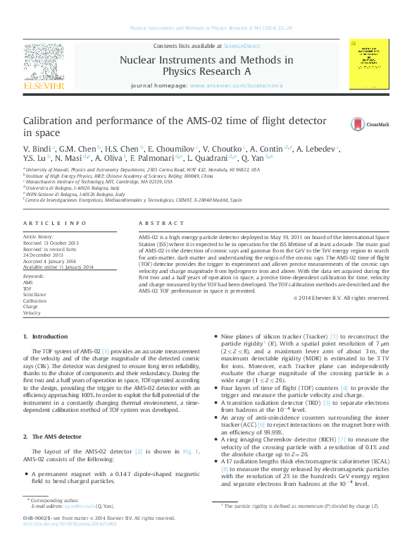 (PDF) Calibration and performance of the AMS-02 time of flight detector ...