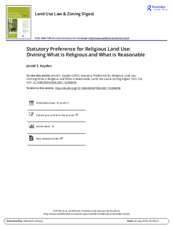 (PDF) Land Use Law & Zoning Digest Statutory Preference for Religious