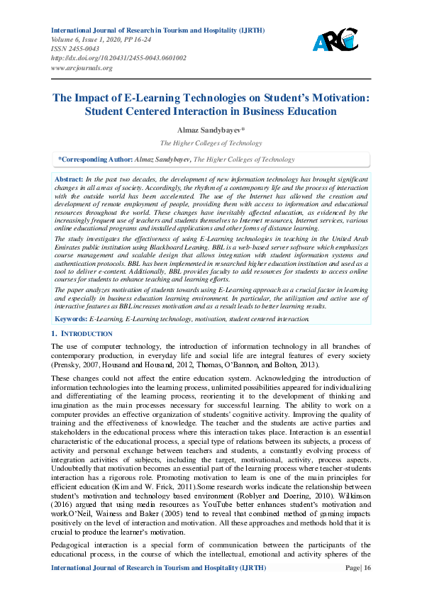 (PDF) The Impact of E-Learning Technologies on Student's Motivation ...