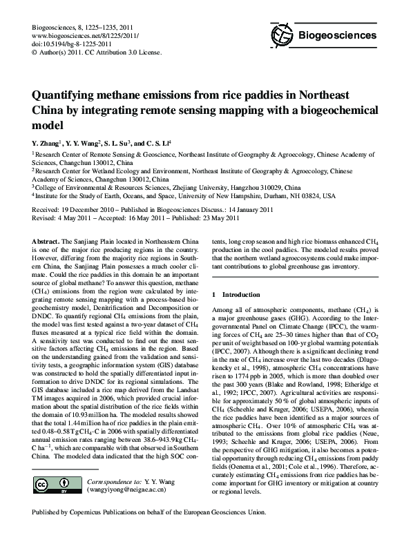 (PDF) Quantifying methane emissions from rice paddies in Northeast ...