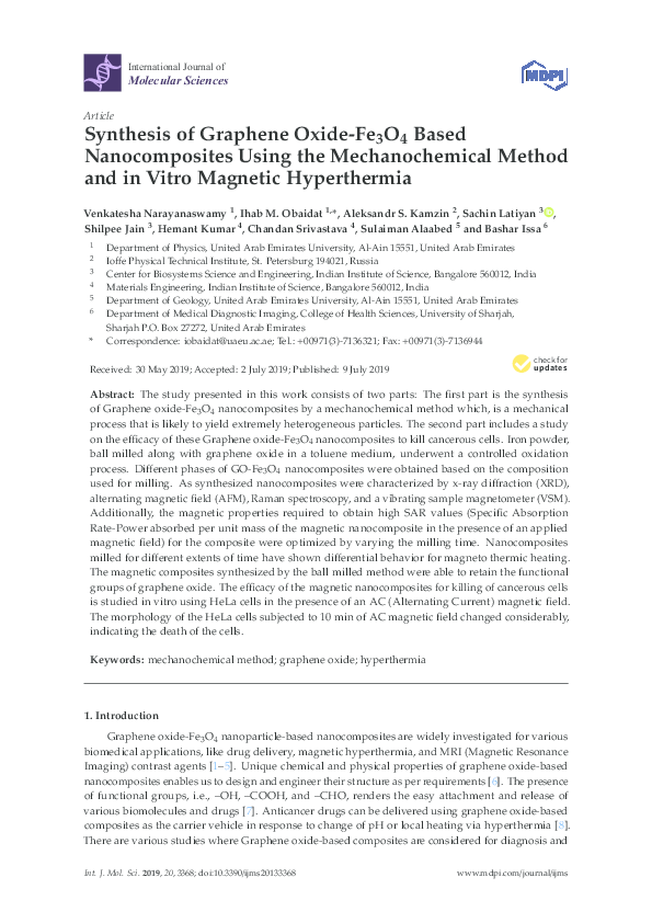 (PDF) Synthesis of Graphene Oxide-Fe 3 O 4 Based Nanocomposites Using ...