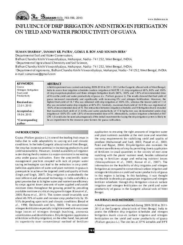 (PDF) INFLUENCE OF DRIP IRRIGATION AND NITROGEN FERTIGATION ON YIELD ...