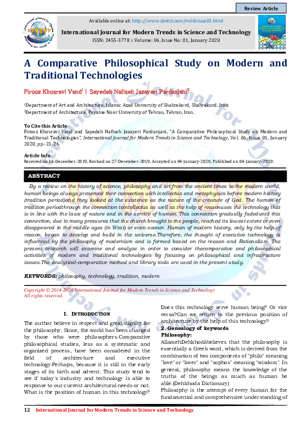 (PDF) A Comparative Philosophical Study on Modern and Traditional ...
