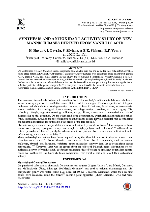 (PDF) SYNTHESIS AND ANTIOXIDANT ACTIVITY STUDY OF NEW MANNICH BASES ...