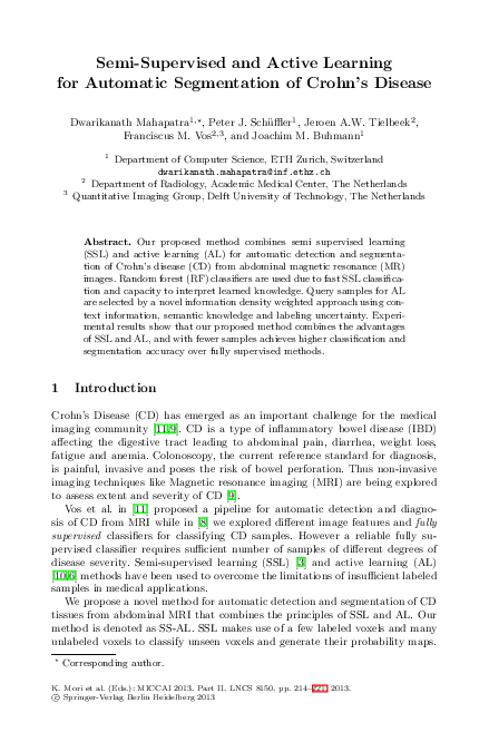(PDF) Semi-supervised and active learning for automatic segmentation of ...