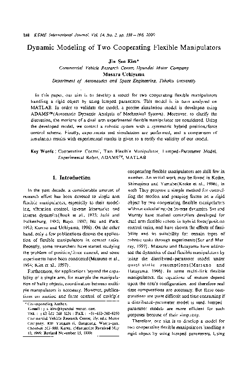 (PDF) Dynamic modeling of two cooperating flexible manipulators