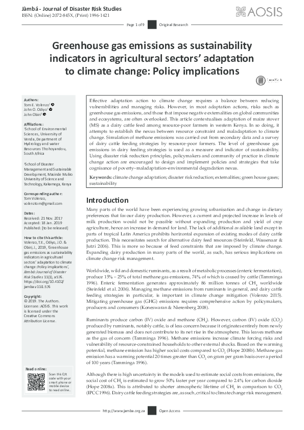 (PDF) Greenhouse gas emissions as sustainability indicators in ...