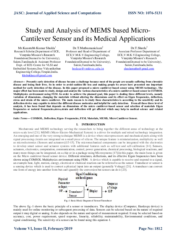 (PDF) Study and Analysis of MEMS based Micro- Cantilever Sensor and its ...