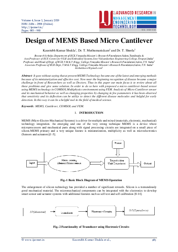 (PDF) Design of MEMS Based Micro Cantilever