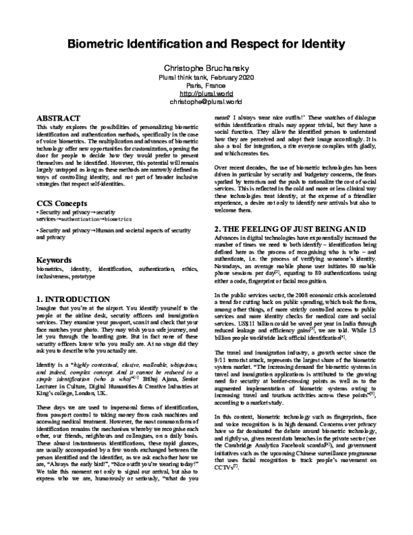 (PDF) Biometric Identification and Respect for Identity