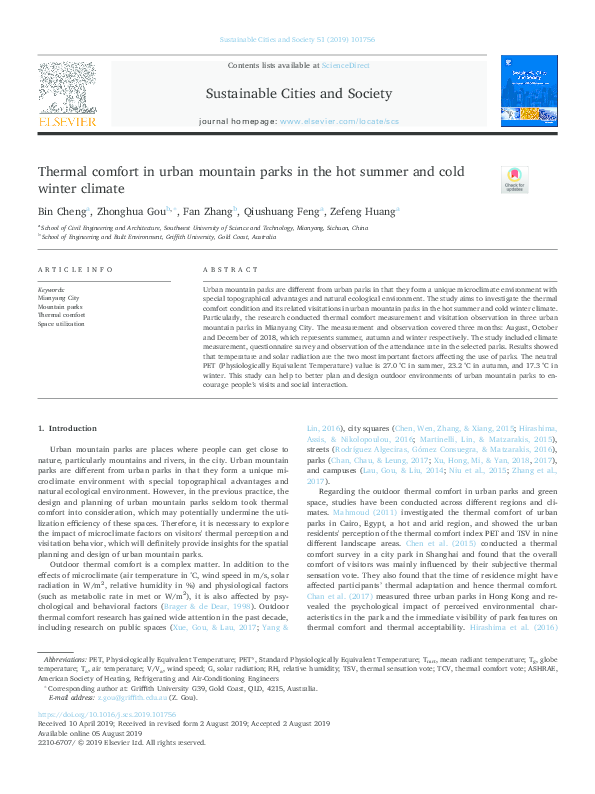(PDF) Thermal comfort in urban mountain parks in the hot summer and ...