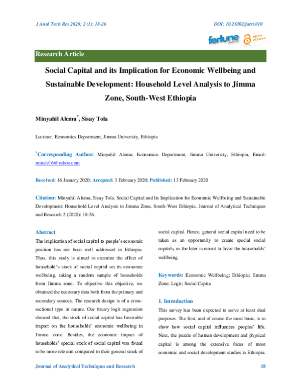(PDF) social capital and its implication for economic wellbeing and ...