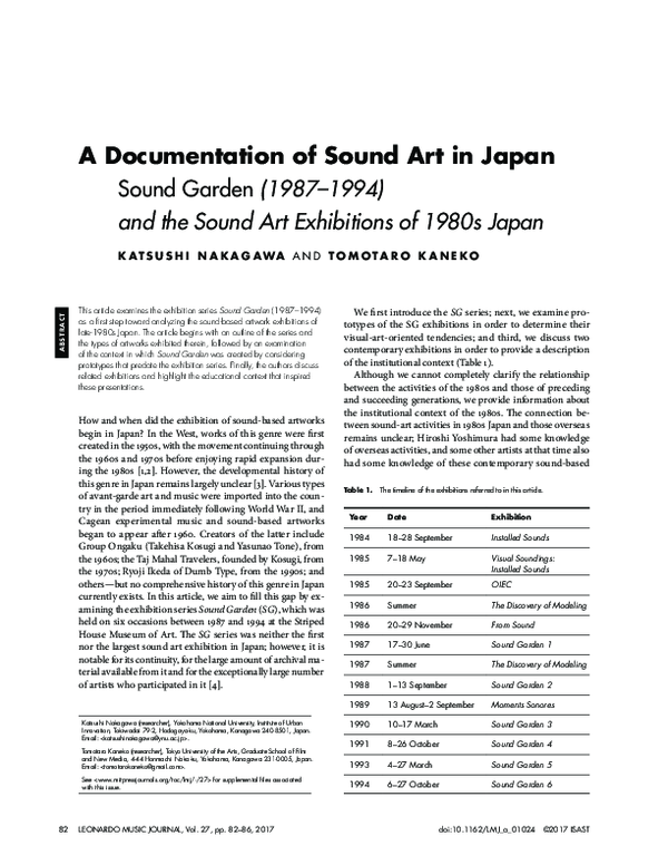 (PDF) A Documentation of Sound Art in Japan Sound Garden (1987-1994 ...