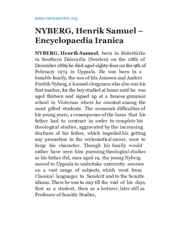(PDF) Cereti, C.G. (2004), Henrik Samuel Nyberg, in Enciclopedia