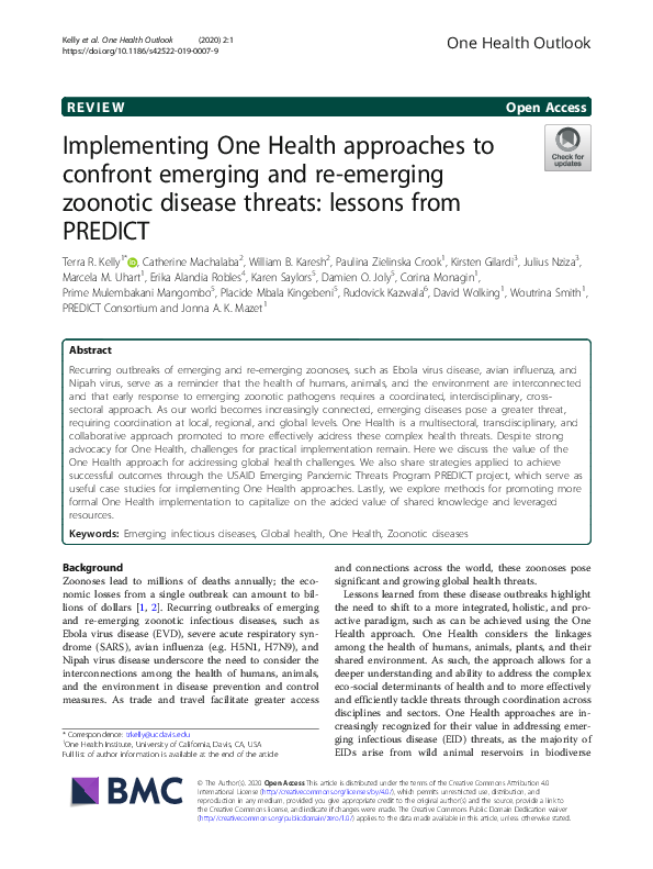 (PDF) Implementing One Health approaches to confront emerging and re ...