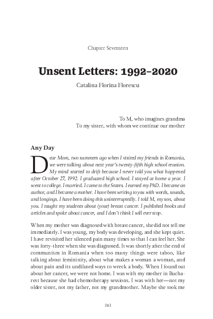 (PDF) BREAST CANCER: UNSENT LETTERS, 1992-2020
