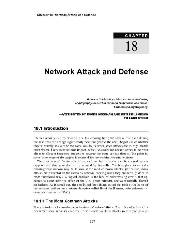 (PDF) Chapter 18: Network Attack and Defense Network Attack and Defense