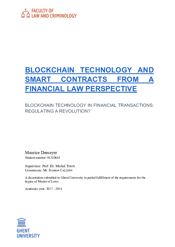 (PDF) Blockchain technology and smart contracts from a financial law ...