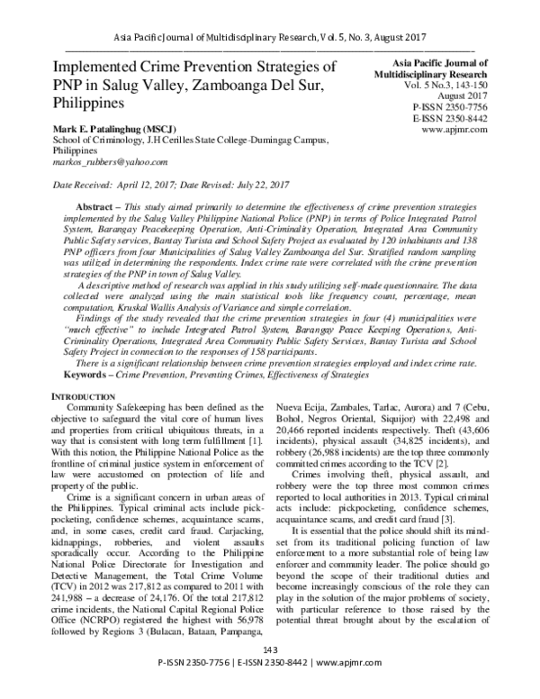 (PDF) Implemented Crime Prevention Strategies of PNP in Salug Valley