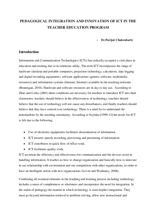 (DOC) PEDAGOGICAL INTEGRATION AND INNOVATION OF ICT IN THE TEACHER ...