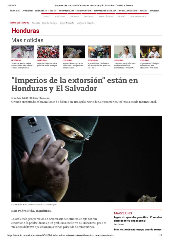 (PDF) 'Imperios de la extorsión' están en Honduras y El Salvador