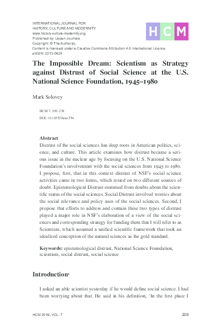 (PDF) The Impossible Dream: Scientism as Strategy for Containing ...