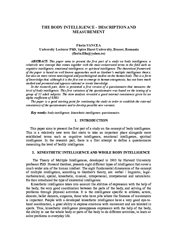 (DOC) The Body Intelligence description and measurement Florin Vancea