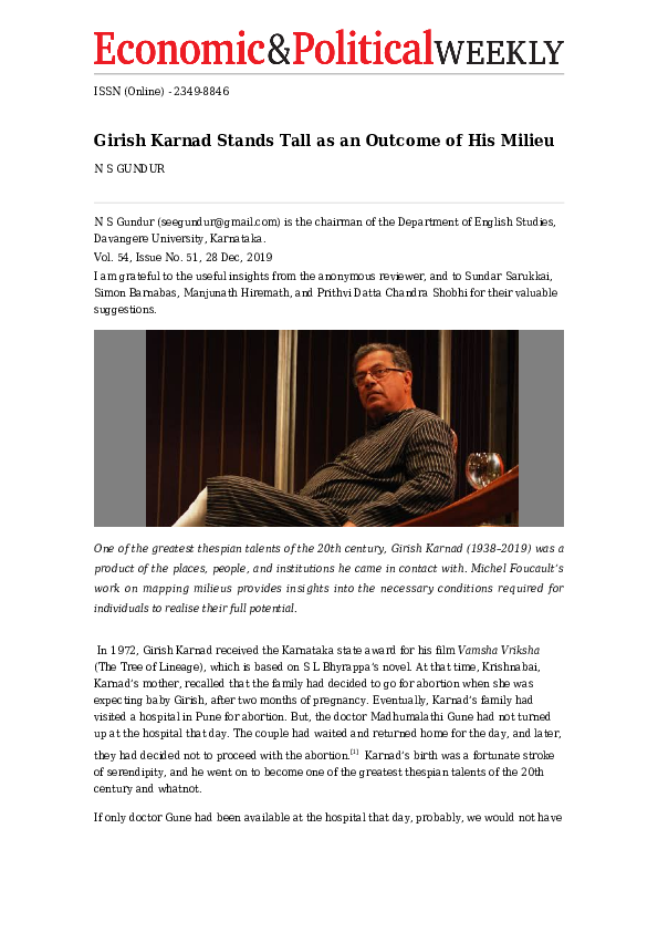 Girish Karnad Biography