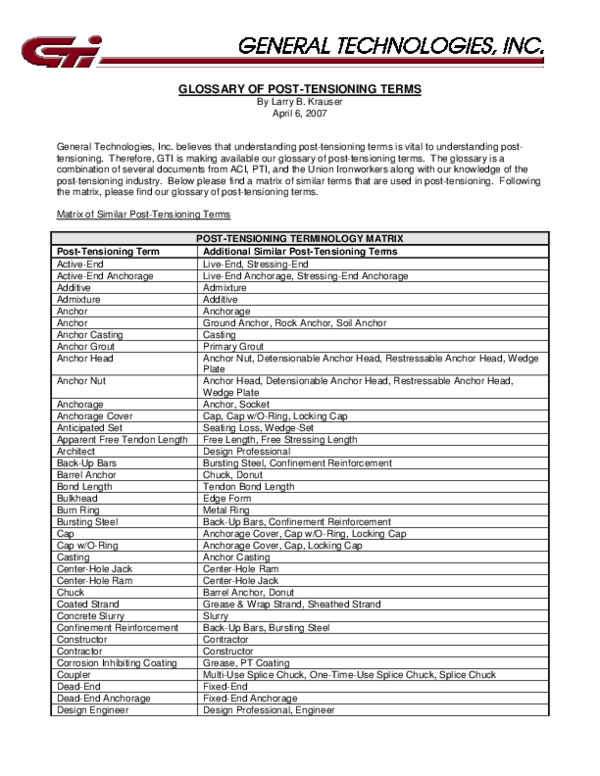 (PDF) GLOSSARY OF POST-TENSIONING TERMS