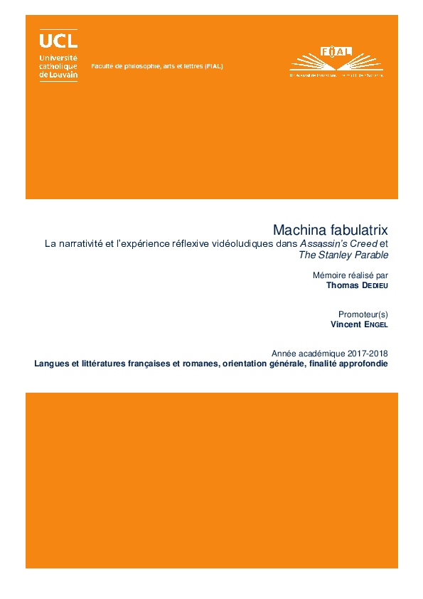 Machina fabulatrix La narrativité et l'expérience réflexive vidéoludiques dans Assassin's Creed et The Stanley Parable