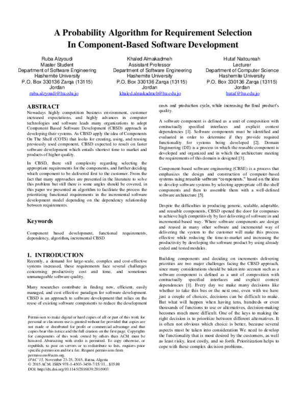 (PDF) A Probability Algorithm for Requirement Selection In Component ...